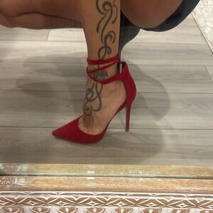 Shoe Republic LA Red Ankle Strap Heels